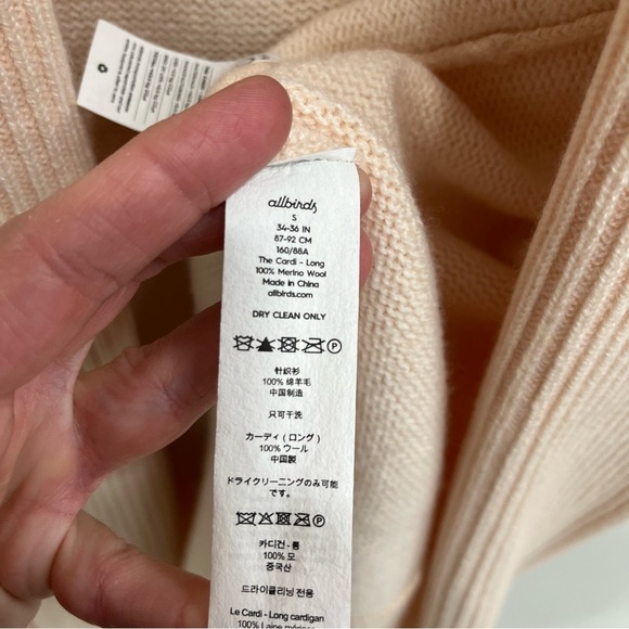 ALLBIRDS The Cardi Long Duster Cardigan 100% Merino Wool Aspen Peach Pink Small - Picture 9 of 12